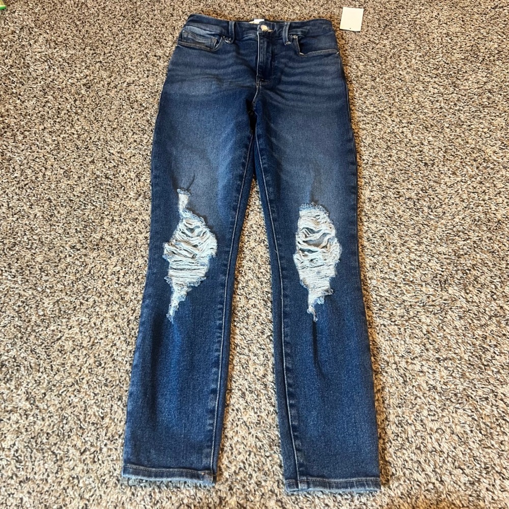Good American‎ Good Waist Crop Skinny High Rise Jeans Distressed Blue Size 0 25